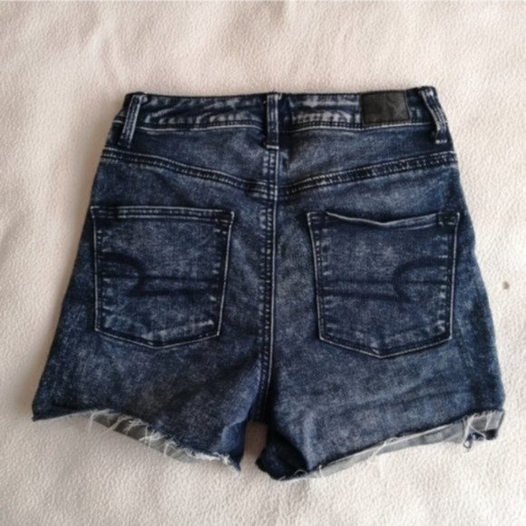 American Eagle Distressed High Waisted Blue Denim Shorts - Picture 6 of 7